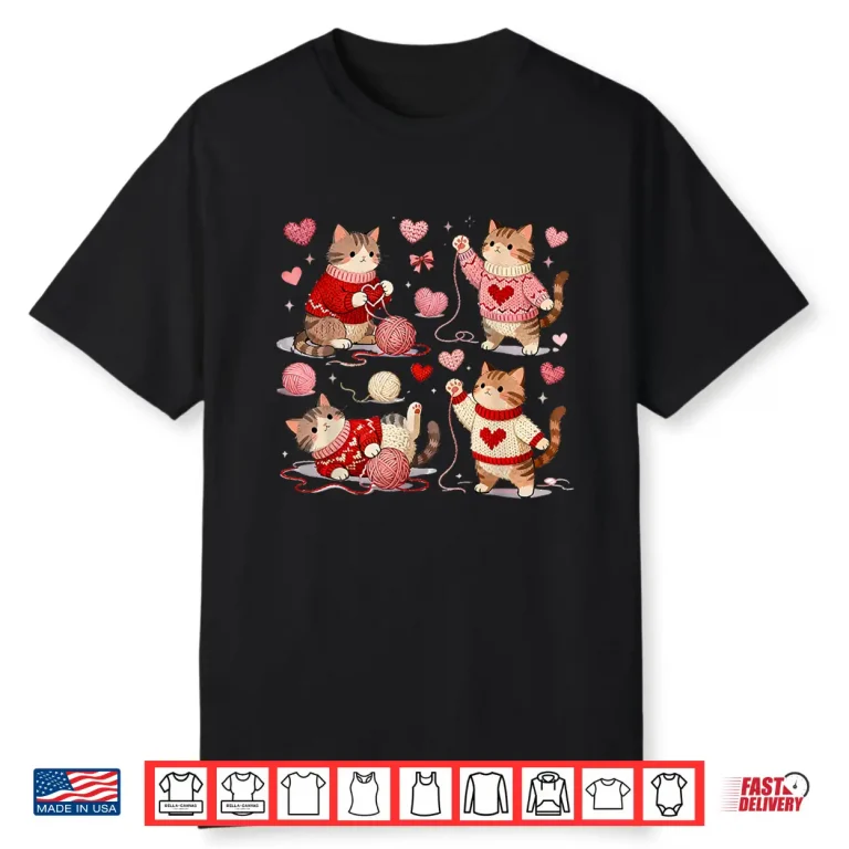 Happy Valentine Cute Crochet Cat Love Design Shirt