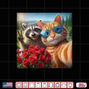 Design Funny Valentine Cat Raccoon Selfie Love Meme Shirt