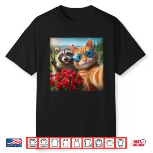 Funny Valentine Cat Raccoon Selfie Love Meme Shirt