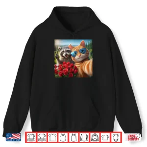 Hoodie Funny Valentine Cat Raccoon Selfie Love Meme Shirt