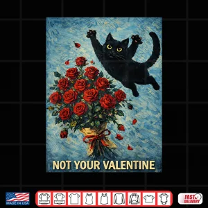 Design Cat Jumping on Roses Anti Valentine Sarcastic Feline Shirt