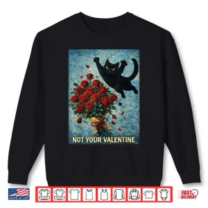 Sweatshirt Cat Jumping on Roses Anti Valentine Sarcastic Feline Shirt