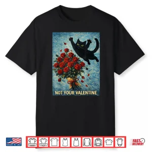 Cat Jumping On Roses Anti Valentine Sarcastic Feline Shirt