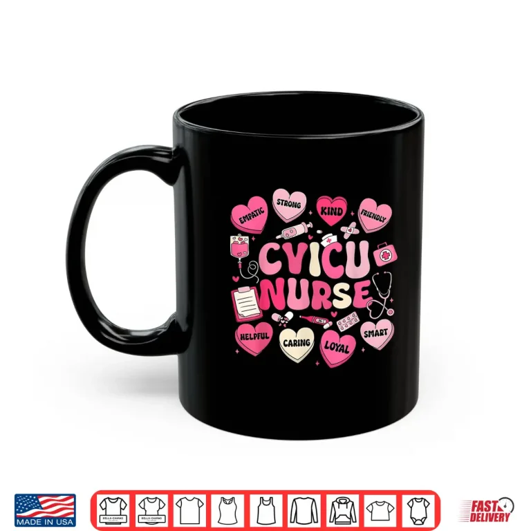 Mug Valentine CVICU Nurse Hearts Coquette Pink Women Shirt