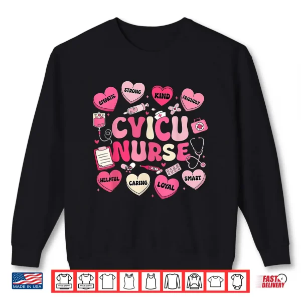 Sweatshirt Valentine CVICU Nurse Hearts Coquette Pink Women Shirt