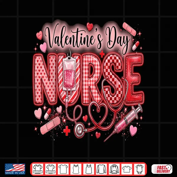 Design Red Healthcare ER RN CNA ICU Valentine Nurse Heart Nurses Shirt
