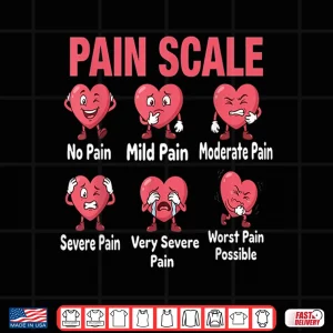 Design Funny Pain Scale Nurse Valentines Nurses Heart RN ER Nursing Shirt