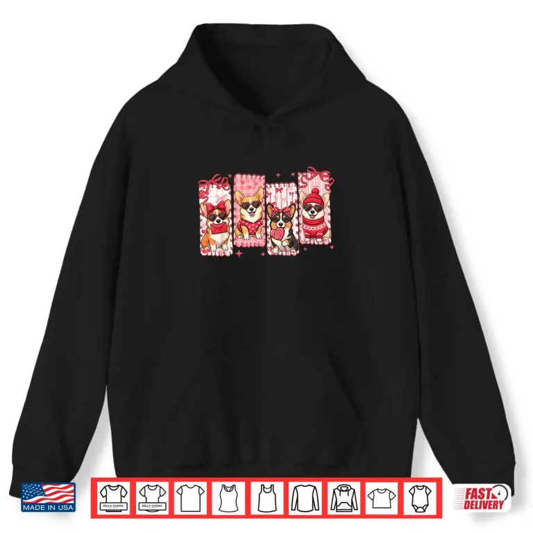 Hoodie Valentine Cute Corgi Dog Lover Girly Coquette Bow Girl Women Shirt