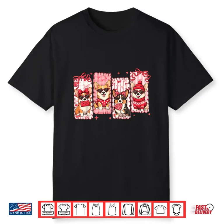 Valentine Cute Corgi Dog Lover Girly Coquette Bow Girl Women Shirt