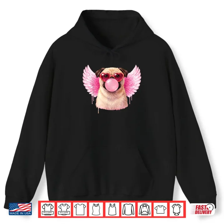 Hoodie Retro Cupid Valentine Dog Valentines Love Hearts Cute Pug Shirt