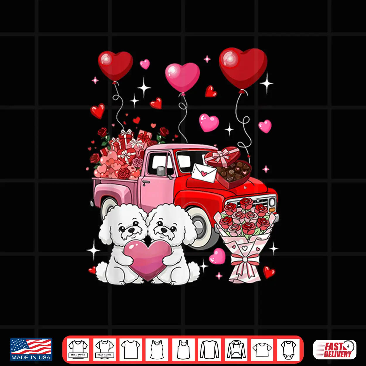 Couple Bichon Frises Valentine Hearts Tree Pickup Truck Shirt Couple Bichon Frises Valentine Hearts Tree Pickup Truck Shirt