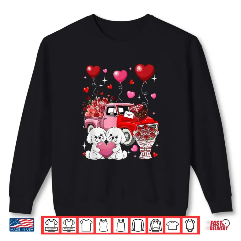 Sweatshirt Couple Bichon Frises Valentine Hearts Tree Pickup Truck Shirt