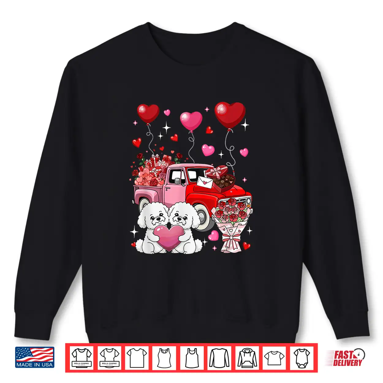 Couple Bichon Frises Valentine Hearts Tree Pickup Truck Shirt Couple Bichon Frises Valentine Hearts Tree Pickup Truck Shirt