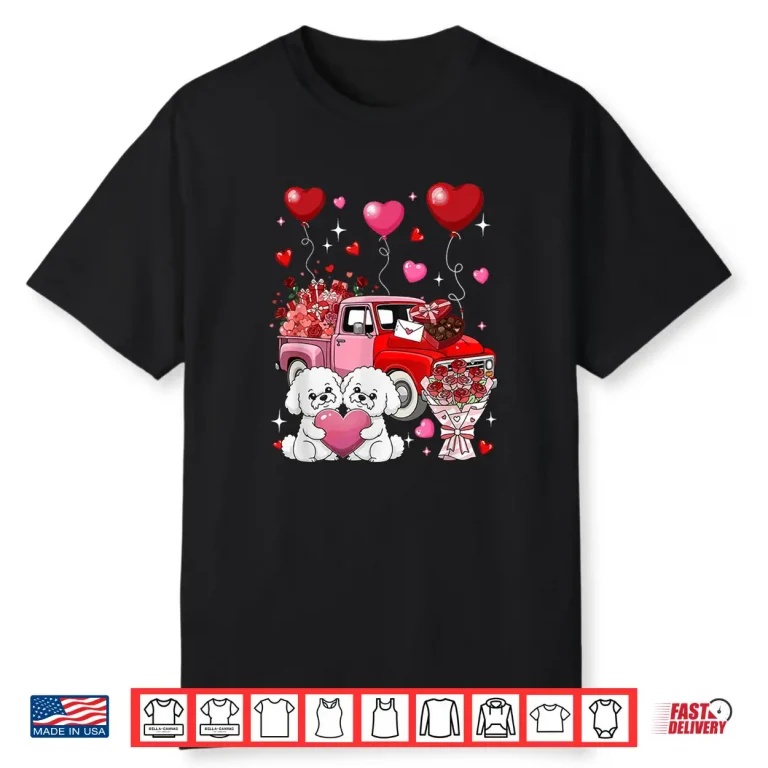 Couple Bichon Frises Valentine Hearts Tree Pickup Truck Shirt