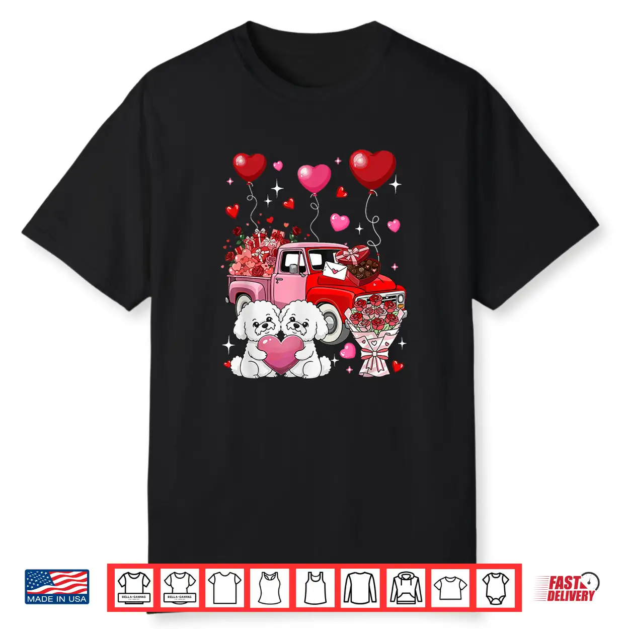 Couple Bichon Frises Valentine Hearts Tree Pickup Truck Shirt Couple Bichon Frises Valentine Hearts Tree Pickup Truck Shirt