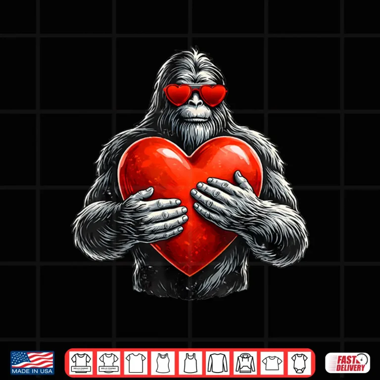 Design Valentines Day Bigfoot Heart Sasquatch Men Boys Kids Shirt
