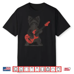 Vintage Yorkie Rock Funny Dog Playing Guitar Rock Style Shirt