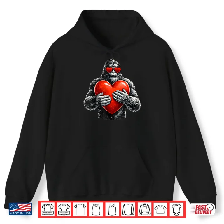 Hoodie Valentines Day Bigfoot Heart Sasquatch Men Boys Kids Shirt