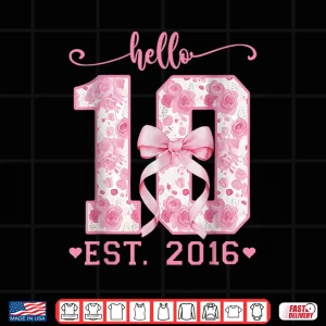 Design Ten Est 2016 Pink Coquette Bow Its My 10th Birthday Girl Shirt