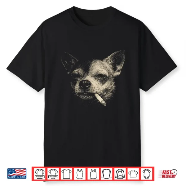 Smoking Chihuahua Vintage Y2K Grunge Dog Graphic Tee Shirt
