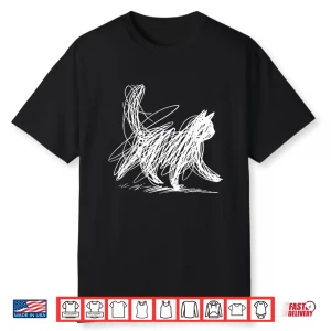 Scribble Cat Minimal Line Art Japanese Shirt