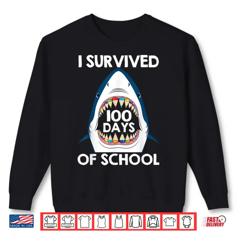 Sweatshirt I Survived 100 Days of School Funny Shark Teacher Kids Shirt