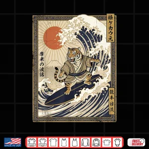 Design Tiger Japanese Funny Surfing Kanagawa Wave Samurai Shirt