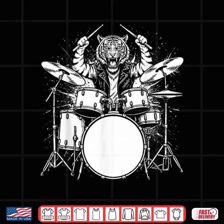 Design Tiger Drummer Rock Wild Animal Playing Drums Shirt