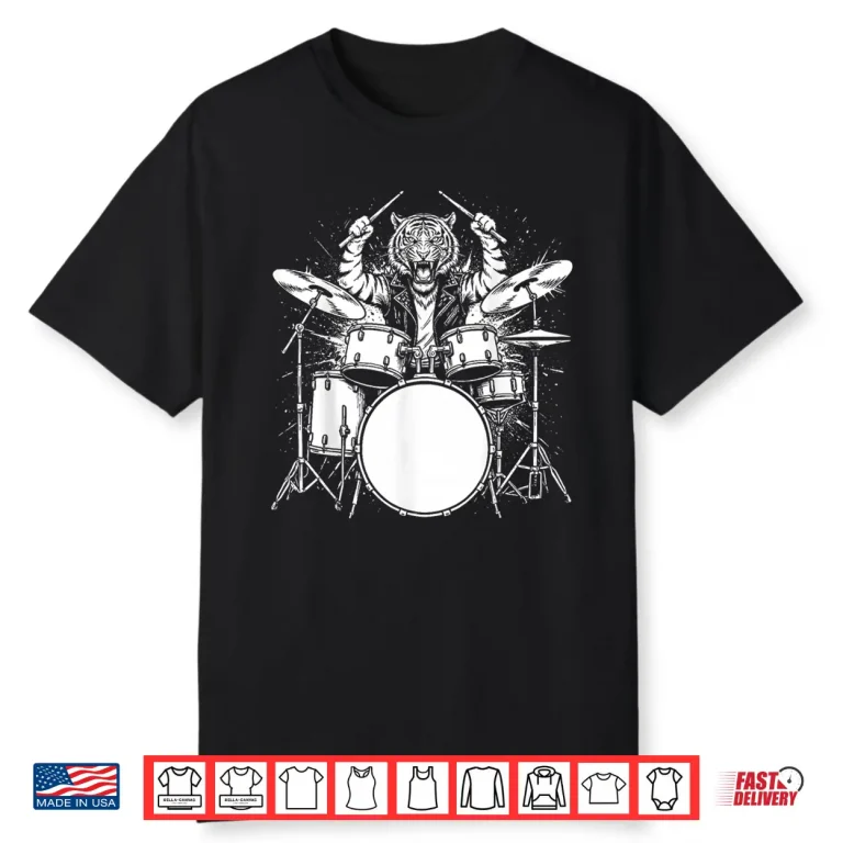 Tiger Drummer Rock Wild Animal Playing Drums Shirt