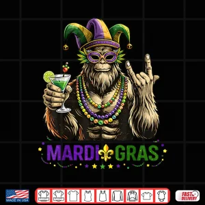 Design Mardi Gras Bigfoot Rock Funny Boys Kids Men Sasquatch Shirt