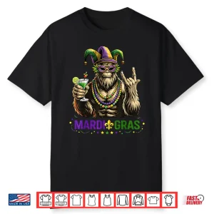 Mardi Gras Bigfoot Rock Funny Boys Kids Men Sasquatch Shirt