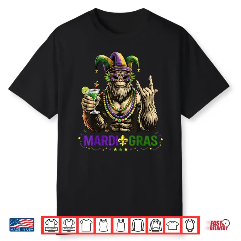 Mardi Gras Bigfoot Rock Funny Boys Kids Men Sasquatch Shirt