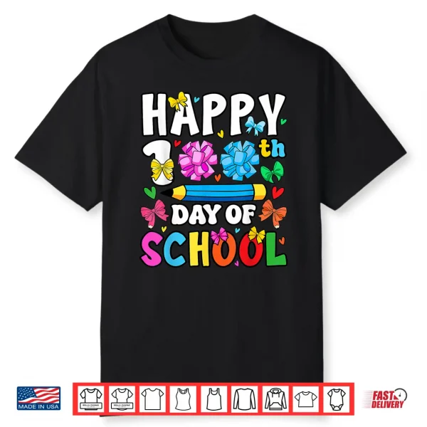 Happy 100Th Day Of School Coquette Bow 100 Days Girls Shirt