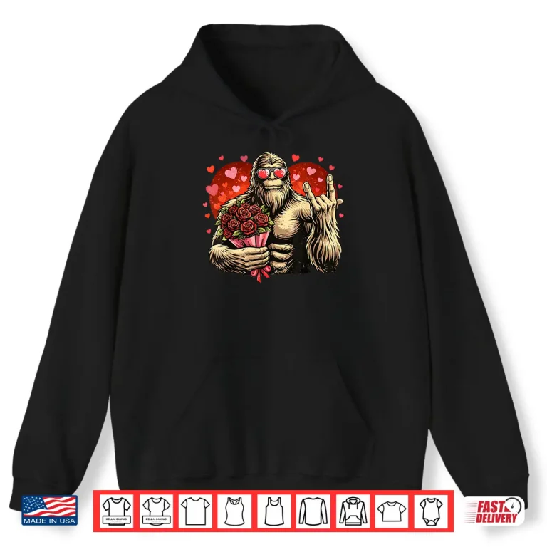 Hoodie Funny Valentines Day Bigfoot Heart Sasquatch Men Boys Kids Shirt