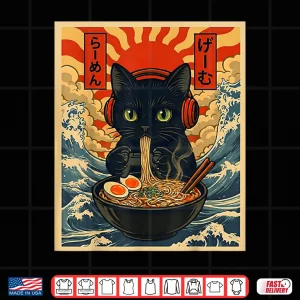 Design Funny Cat Gamer Gifts Men Kawaii Anime Gaming Headset Cat Shirt