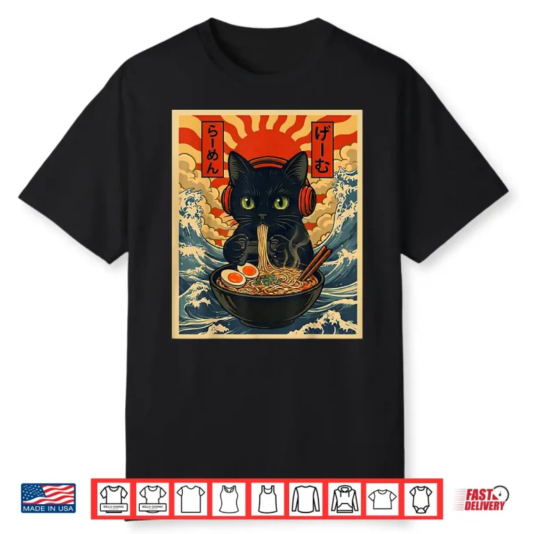 Funny Cat Gamer Gifts Men Kawaii Anime Gaming Headset Cat Shirt
