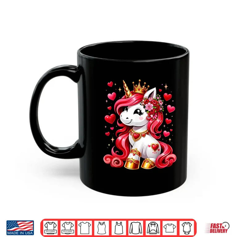 Mug Cute Unicorn Heart Valentines Day Girls Kids Women Valentine Shirt
