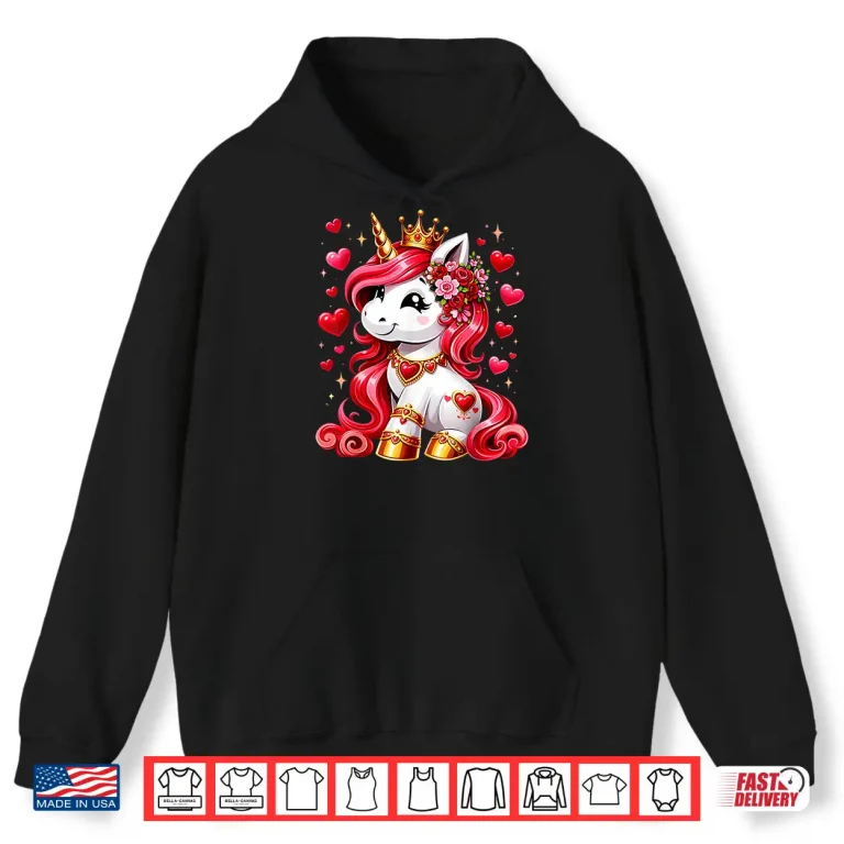 Hoodie Cute Unicorn Heart Valentines Day Girls Kids Women Valentine Shirt