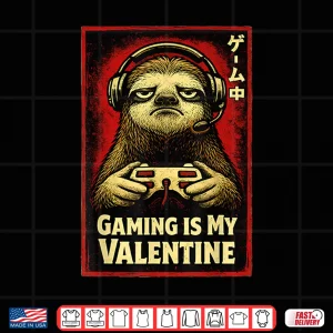 Design Funny Gamer Sloth Bruh Gaming is My Valentine Men Wemen Teen Shirt