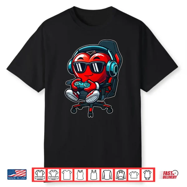 Funny Gamer Hearts Valentines Day Boys Kids Son Video Games Shirt