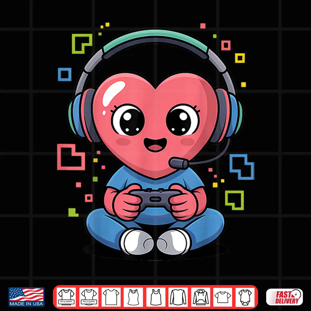 Cute Gamer Heart With Headset And Controller Valentine Shirt Cute Gamer Heart With Headset And Controller Valentine Shirt