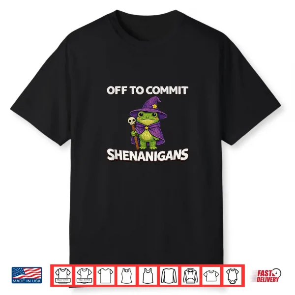 Off To Commit Shenanigans Funny Wizard Frog Meme Shirt