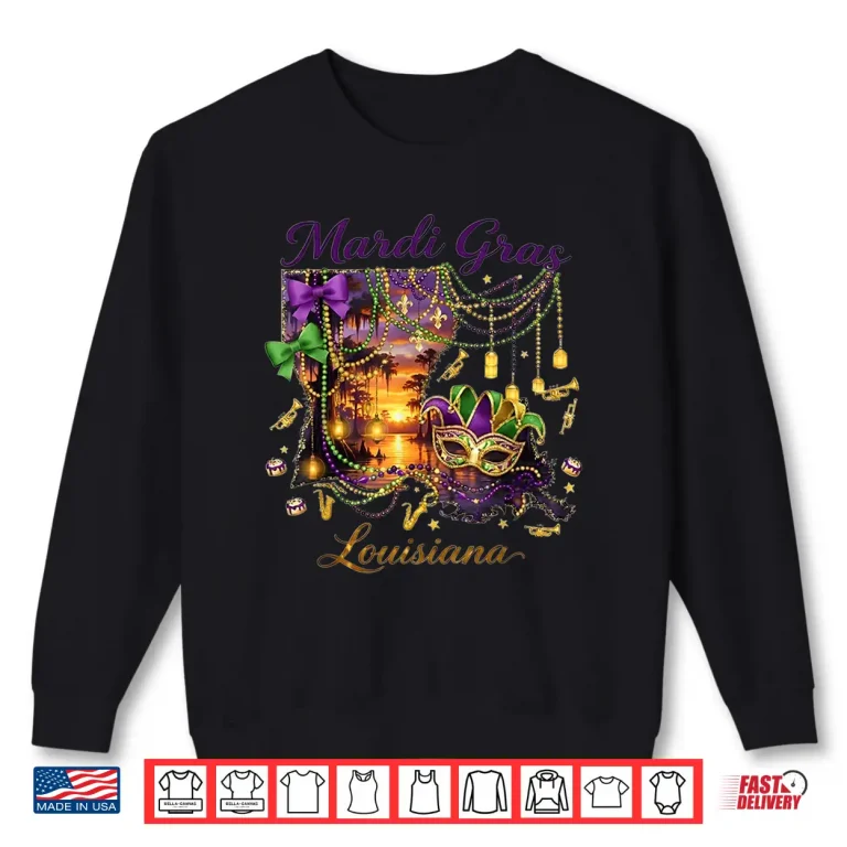 Sweatshirt Mardi Gras Louisiana Map Carnival Mask Festival Shirt 1