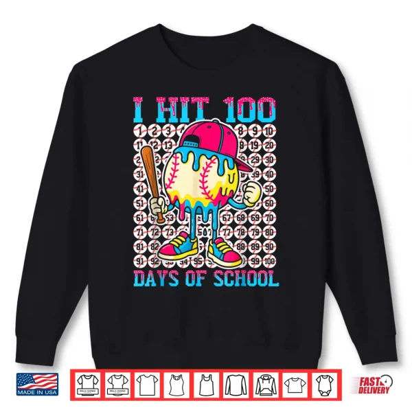 Sweatshirt Baseball Ice Cream Drip 100 Days of School Boys Girls 100th Shirt 1