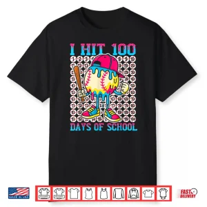 Baseball Ice Cream Drip 100 Days Of School Boys Girls 100Th Shirt