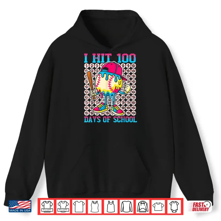 Hoodie Baseball Ice Cream Drip 100 Days of School Boys Girls 100th Shirt 1