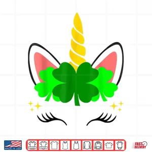 Design Unicorn Face St Patricks Day Irish Women Girls Kids Shirt