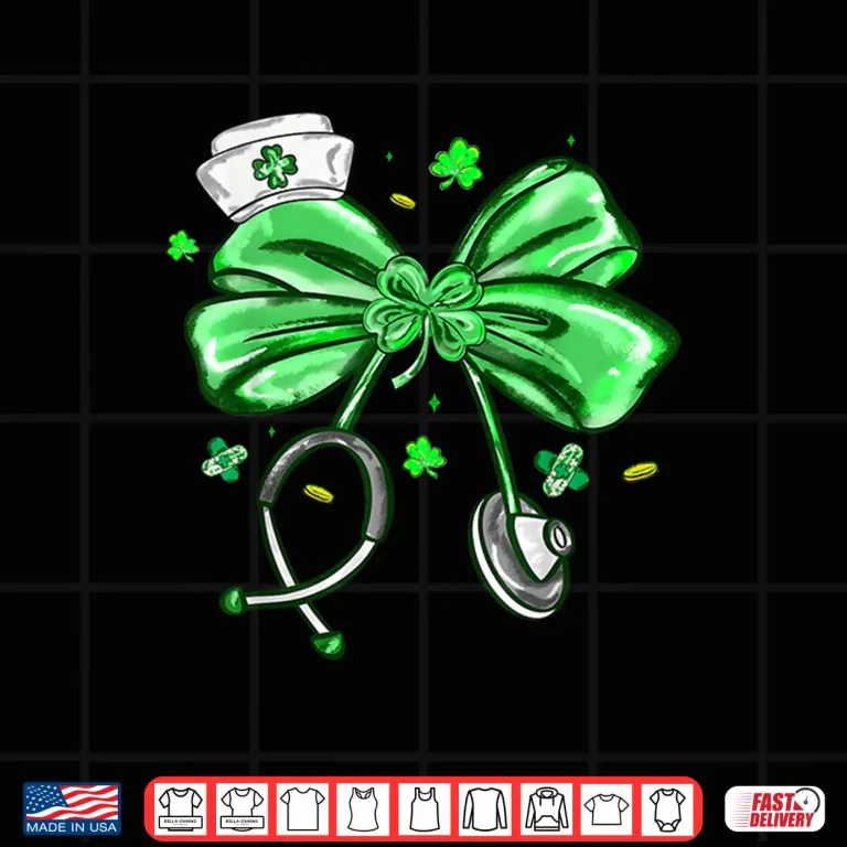 Design St Patricks Day Nurse Coquette Bow Stethoscope Girl Women Shirt
