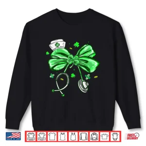 Sweatshirt St Patricks Day Nurse Coquette Bow Stethoscope Girl Women Shirt