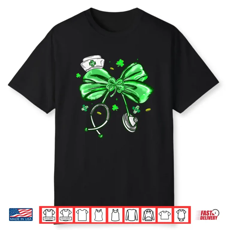 St Patricks Day Nurse Coquette Bow Stethoscope Girl Women Shirt